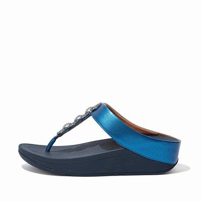 Fitflop Fino Sparkle Toe-Post - Sandalen Damen - Blau (WAF756839)